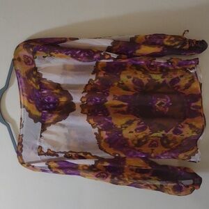 Tracy M. Long Sleeve Tie-Dye Floral Blouse